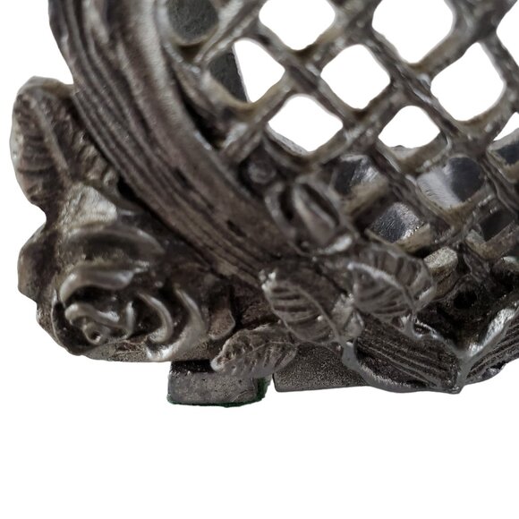 Victorian Pewter Business Card Holder Metal Heart Roses Flower Floral Desk - Picture 4 of 9